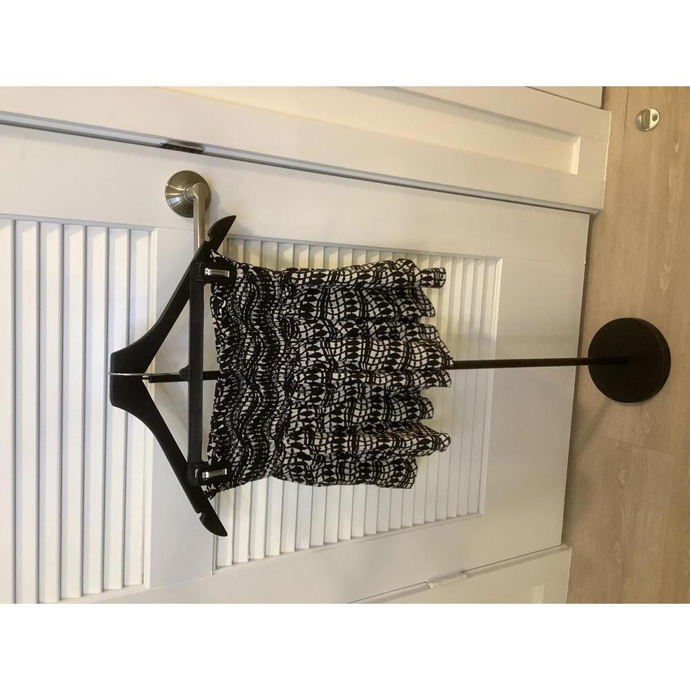 Thakoon Black Cream White Geometric Batik Print Silk Mini Short Tiered Skirt
